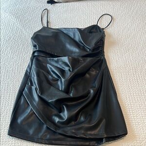 Practically New- Black Faux Leather Cut Out Mini Dress